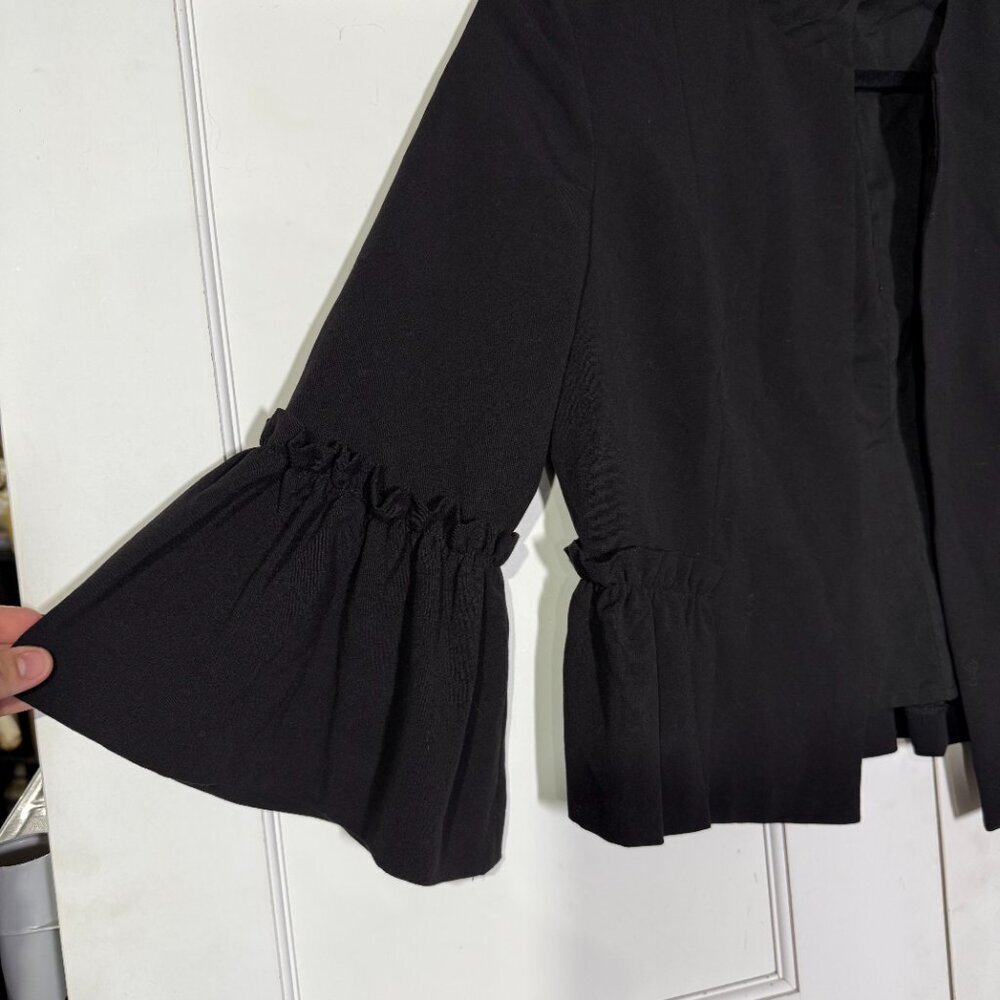 Eliza J Bell Sleeve Open Front Blazer Cropped Black Size 4 Ruffle Office Siren - Picture 3 of 10